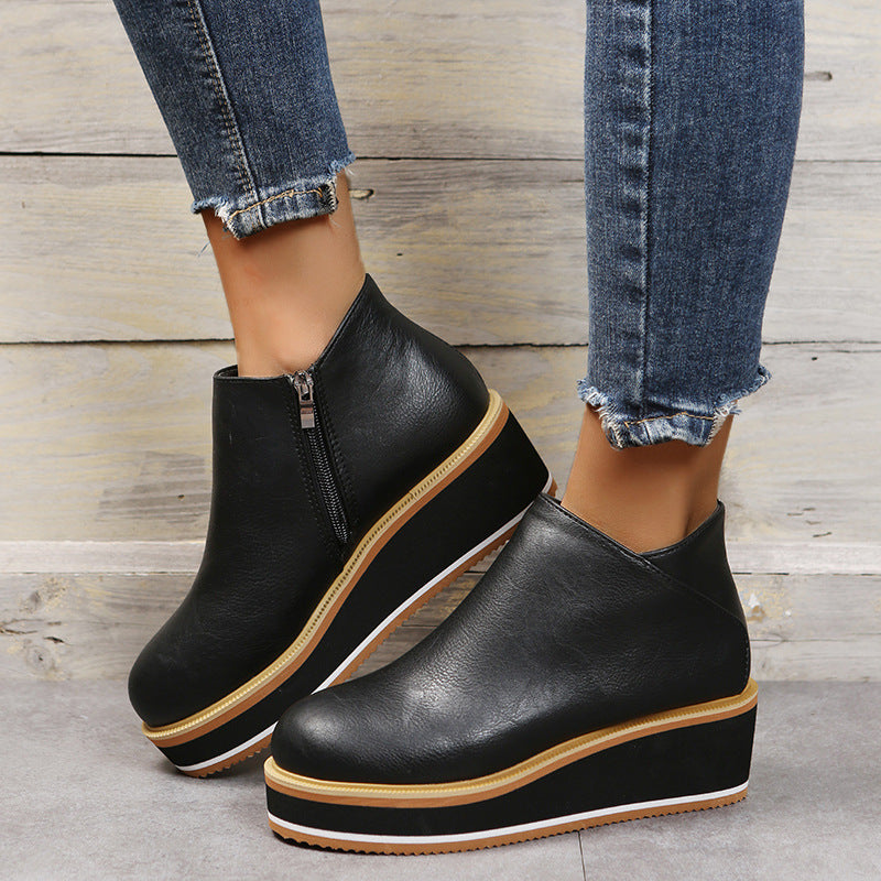 Vannity Ankle Boots Women Chunky Block Heel Shoes