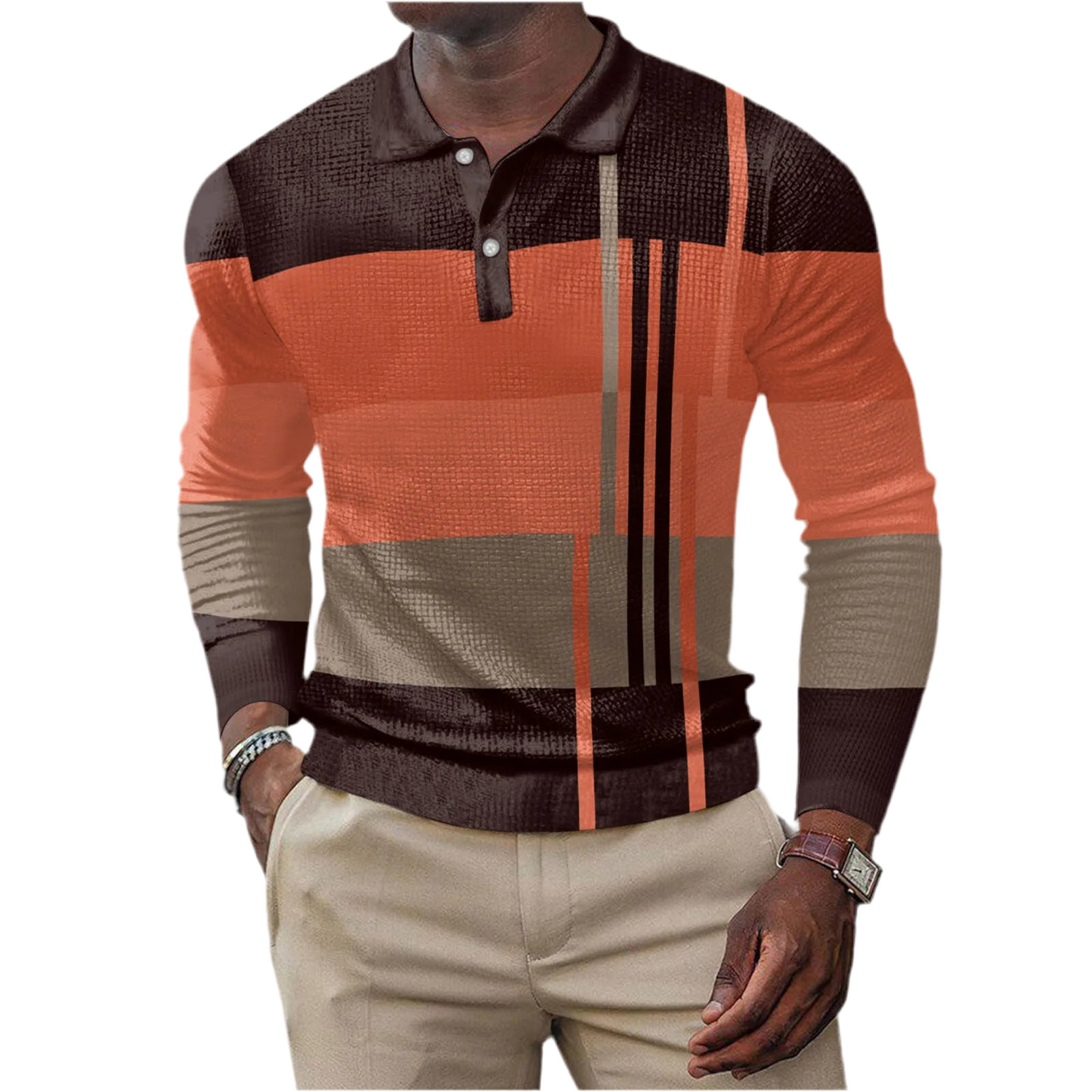 Vannity Men's 3D Printed Long Sleeve Polo Shirt