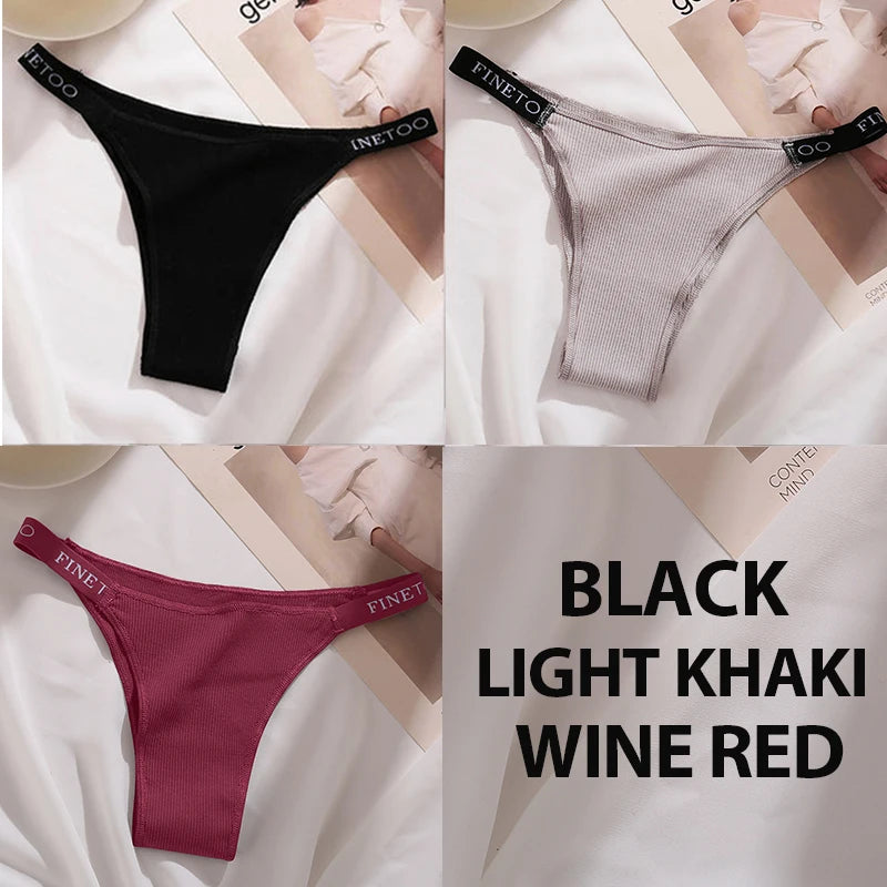 3PCS Women’s Cotton Bikini Panties – Low-Rise Solid Color Underwear Set