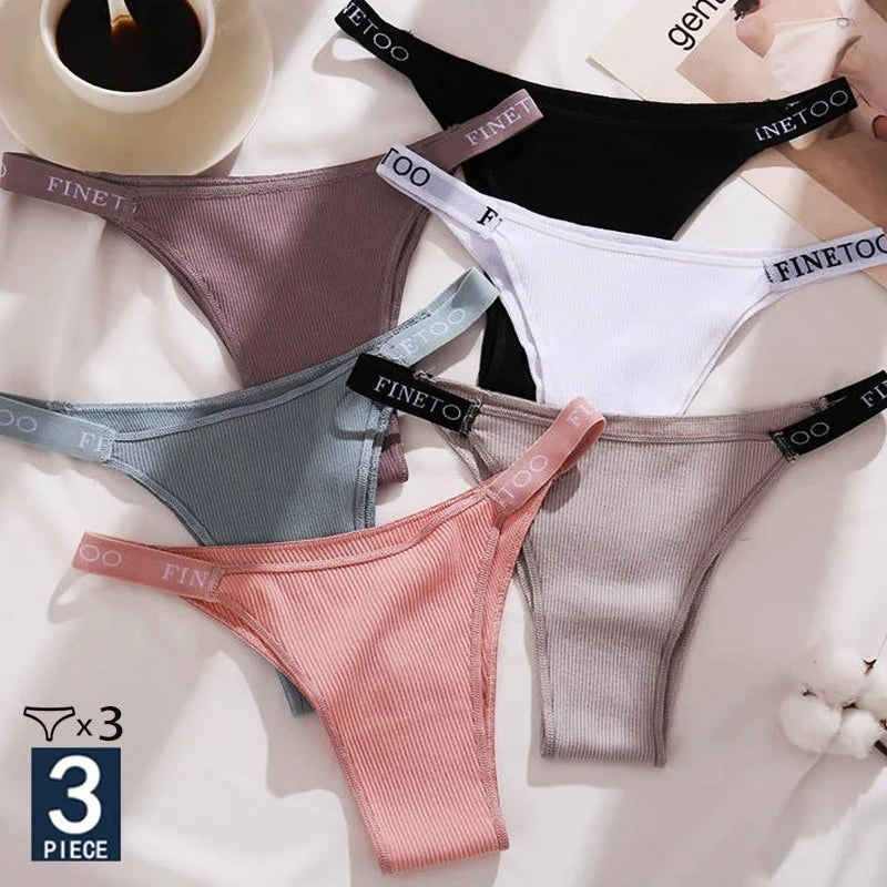 3PCS Women’s Cotton Bikini Panties – Low-Rise Solid Color Underwear Set