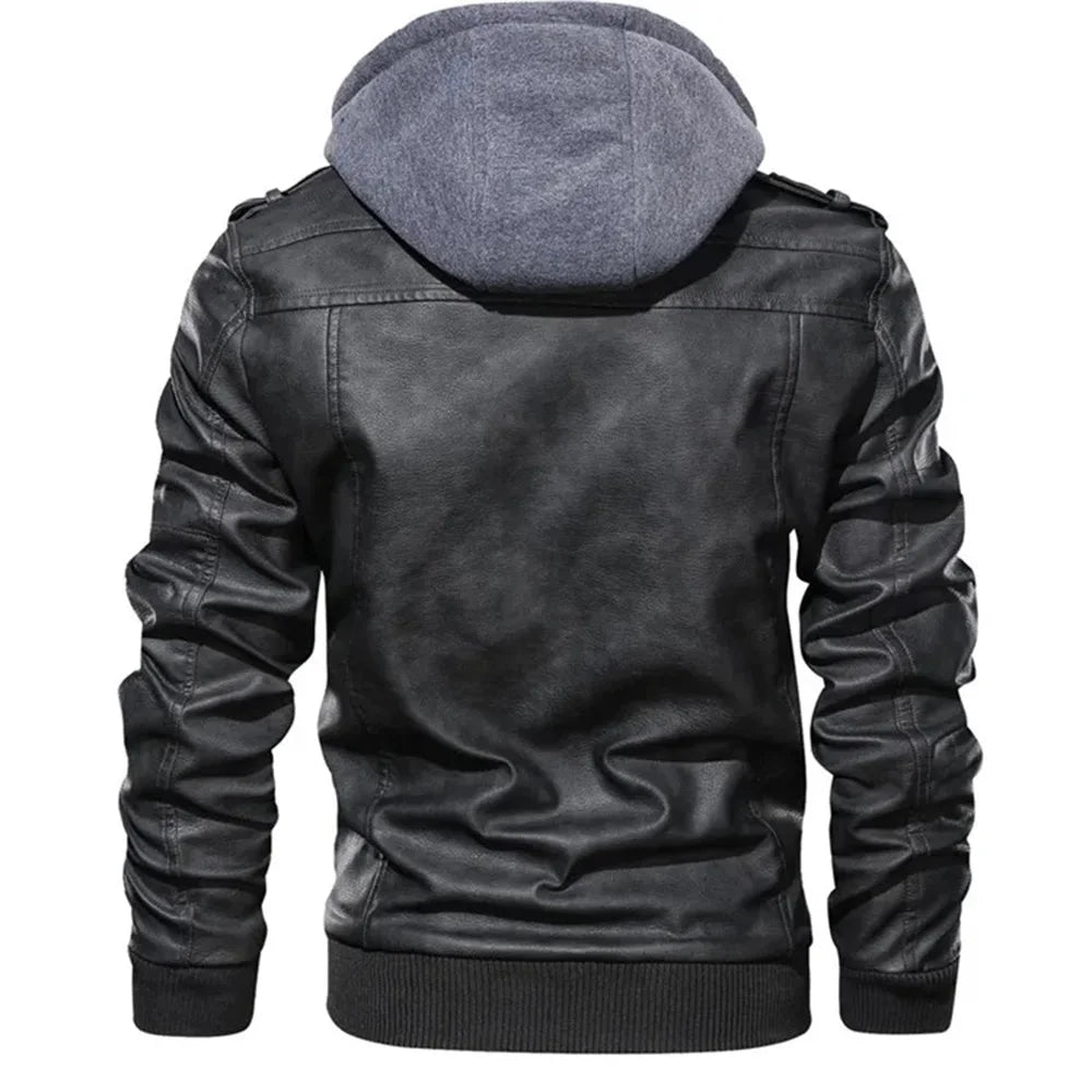 Vannity Men's Hooded Faux Leather Jacket by King Billion