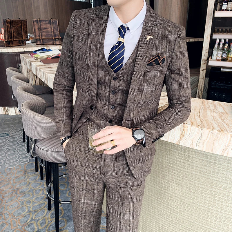 Vannity High-Quality Plaid Men’s Three-Piece Suit