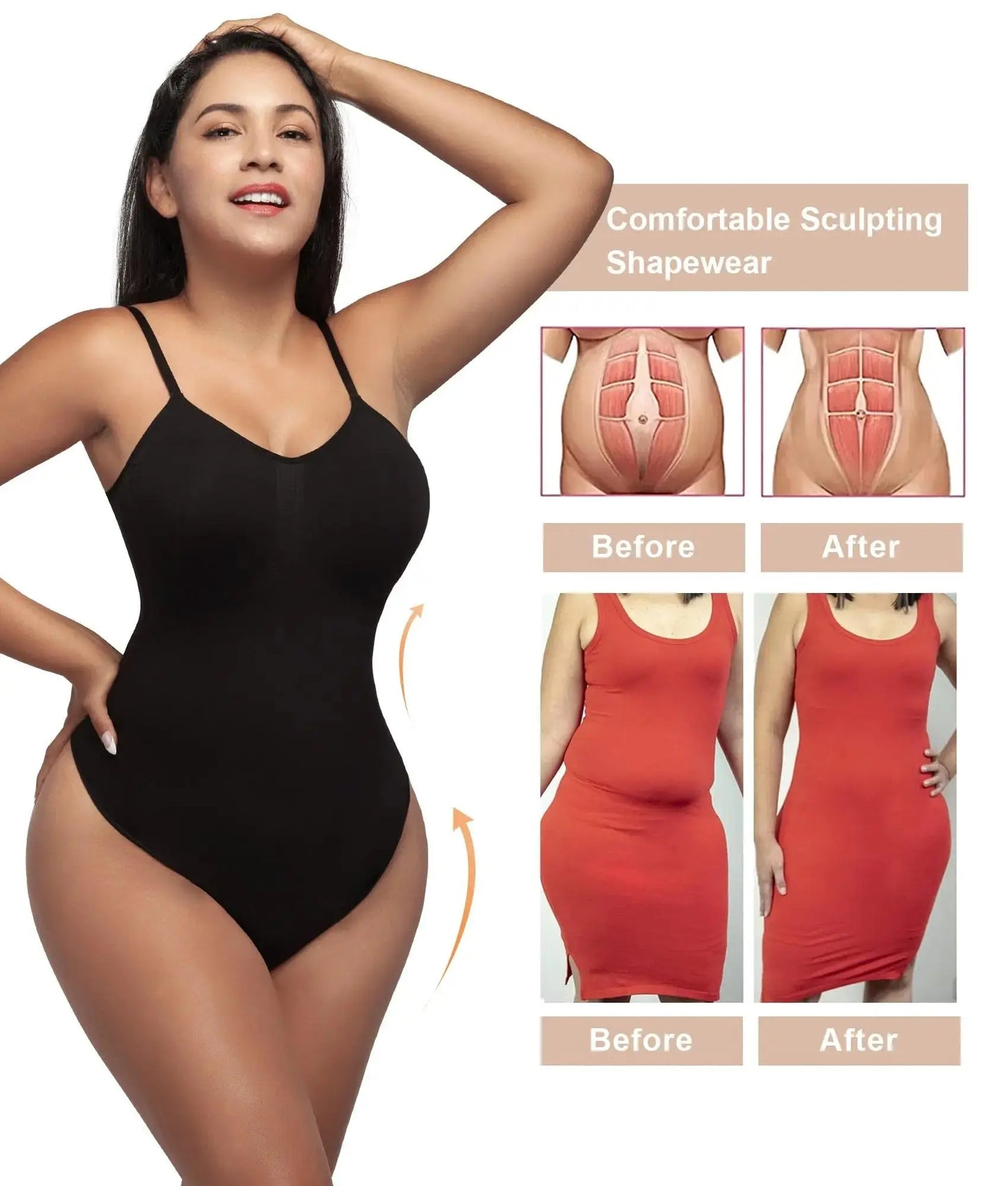 Pure Vannity Sleeveless Thong Tummy Control, Butt Enhancing Bodysuit