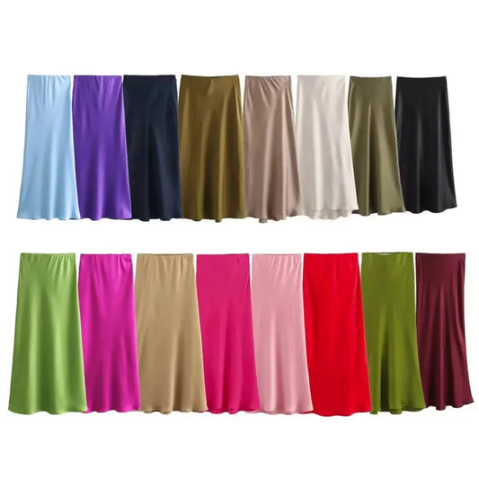 Casual A-Line Midi Skirt for Women – Slim Fit with Zipper Detail