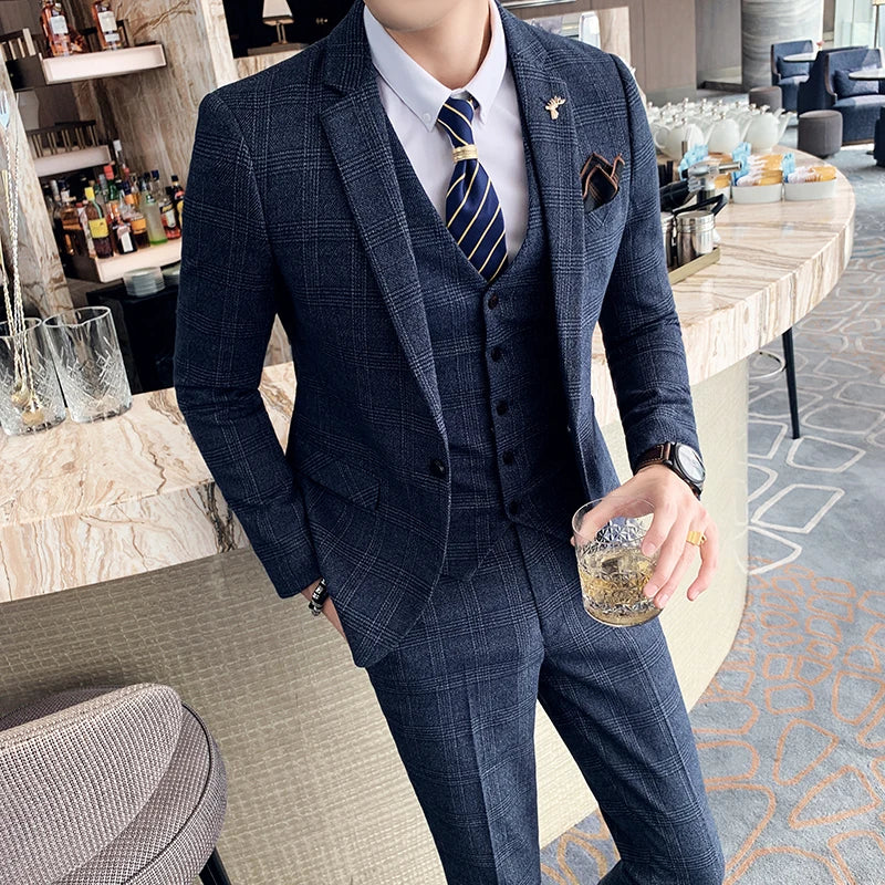 Vannity High-Quality Plaid Men’s Three-Piece Suit