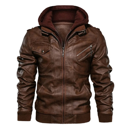 Vannity Men's Hooded Faux Leather Jacket by King Billion