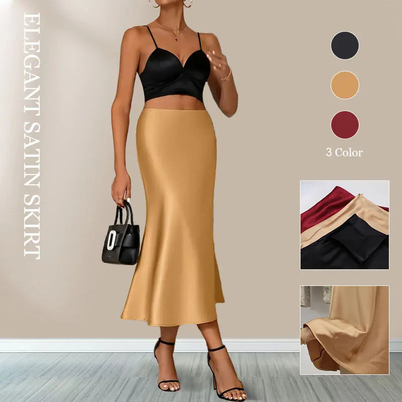 Vannity Elegant Satin A-Line Mid-Calf Skirt – Casual Elegance for All Seasons