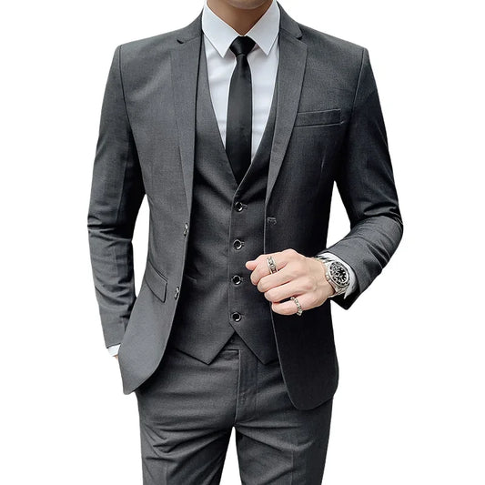 Designer Men's 3-Piece Business Suit (Blazer + Vest + Pants) – Slim Fit Formal Wear