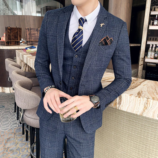 Vannity High-Quality Plaid Men’s Three-Piece Suit