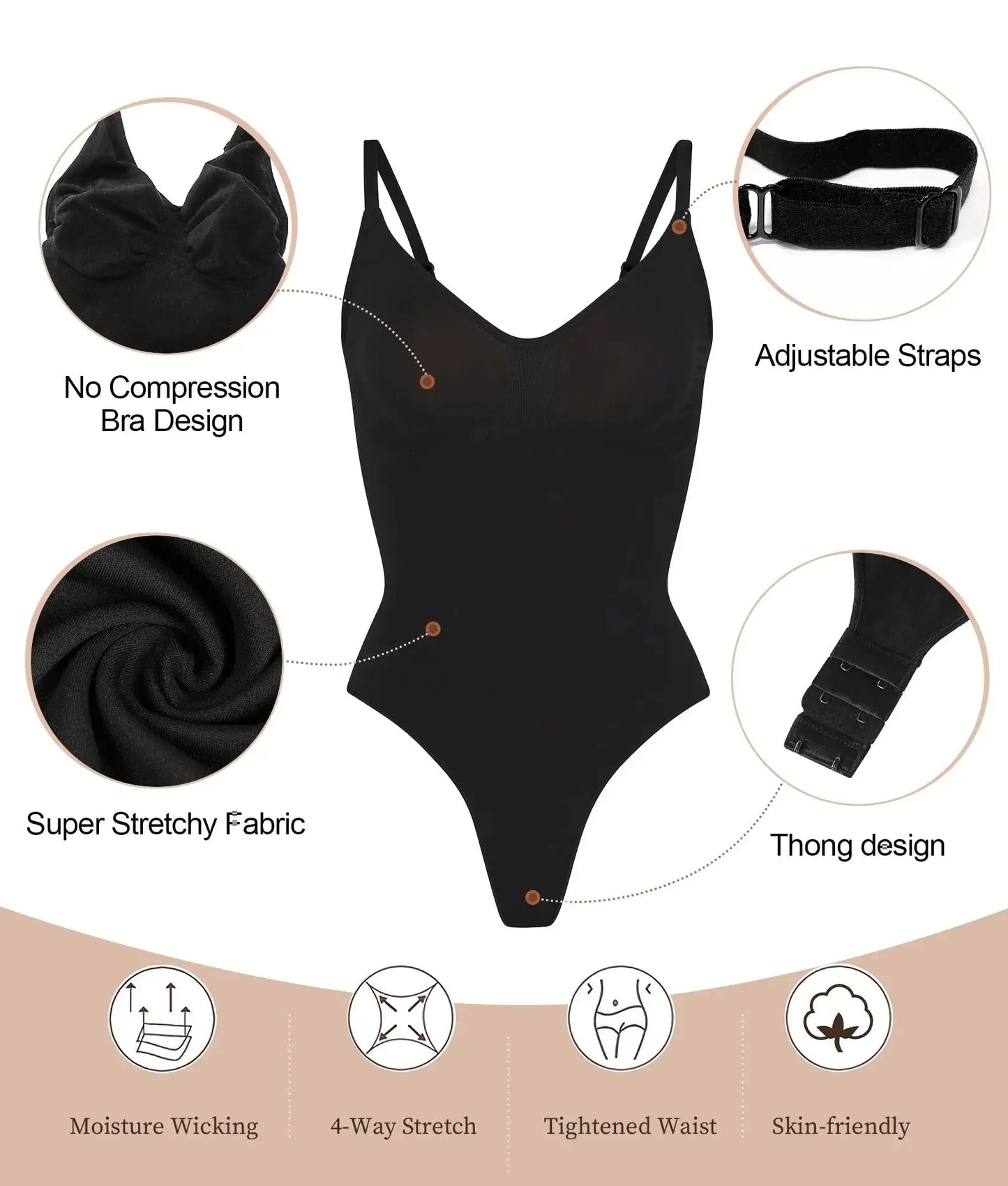 Pure Vannity Sleeveless Thong Tummy Control, Butt Enhancing Bodysuit