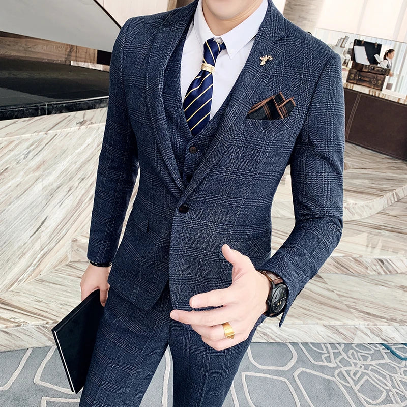 Vannity High-Quality Plaid Men’s Three-Piece Suit