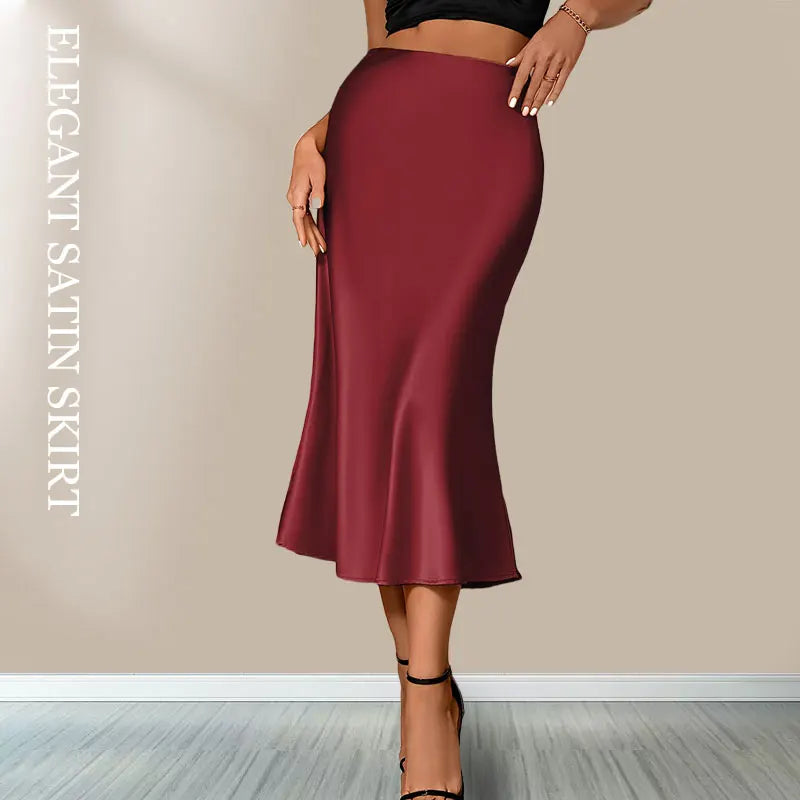 Vannity Elegant Satin A-Line Mid-Calf Skirt – Casual Elegance for All Seasons