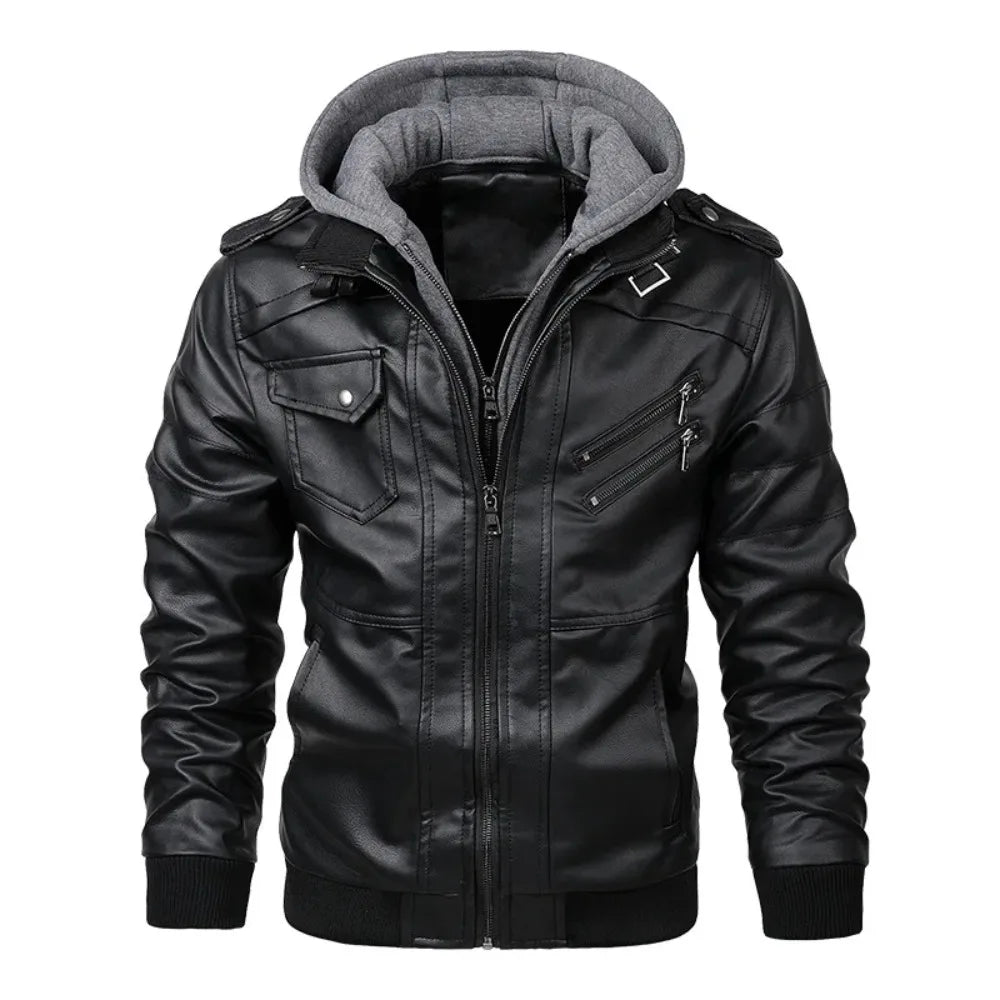 Vannity Men's Hooded Faux Leather Jacket by King Billion