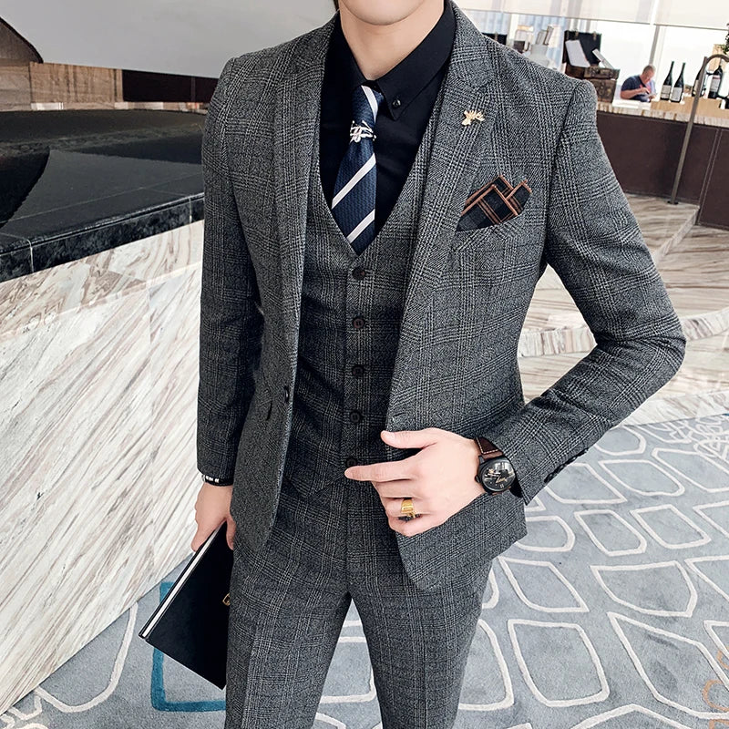 Vannity High-Quality Plaid Men’s Three-Piece Suit